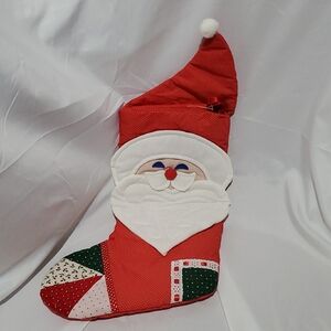 Vintage Handmade Quilted Santa Christmas Stocking 16"